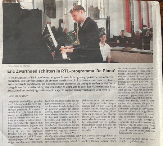 Eric Zwarthoed schittert in RTL-programma "De Piano"